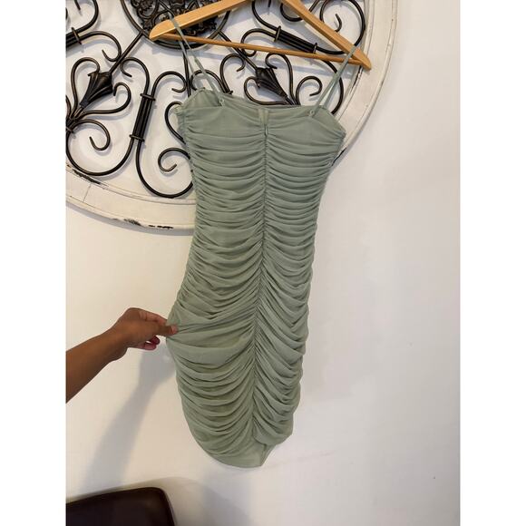 Aritzia Ten by Babaton Luxor Sage Green Ruched Mesh Bodycon Mini Dress Small - Picture 7 of 12